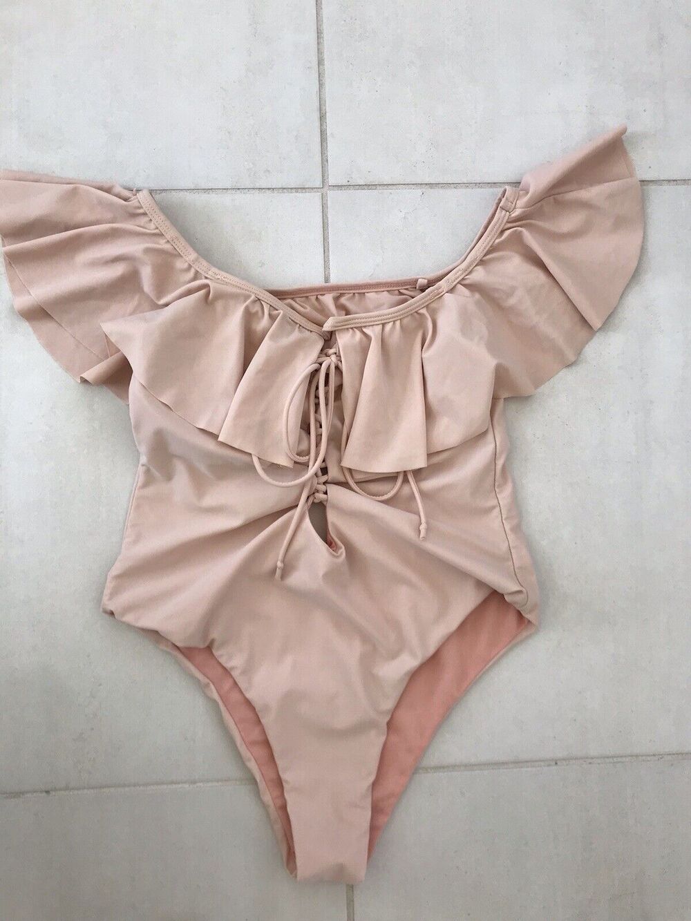 Uptown Bombshell Boutique Swim One Piece Swimsuit Ruffled Lace Up